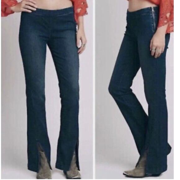 Free People Low Rise Split Hem Y2K Boho Coastal Cowgirl Pull On Flared Jeans 28 - Picture 1 of 14